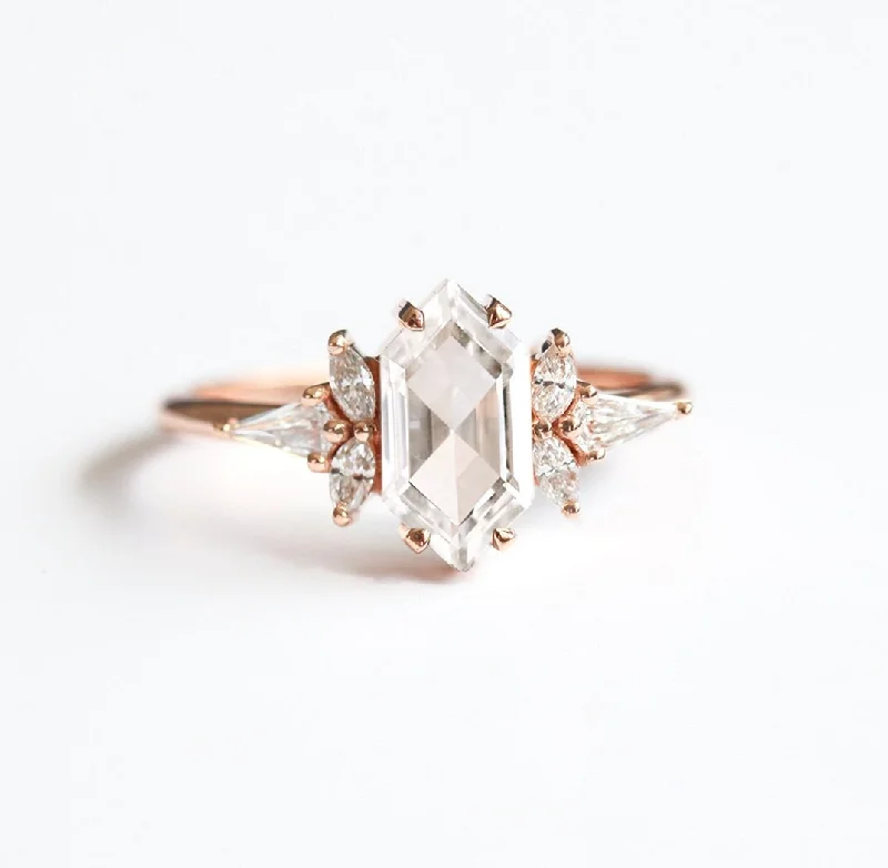 Engagement rings with sunburst aquamarine arrangements -Madeline Hexagon Ring