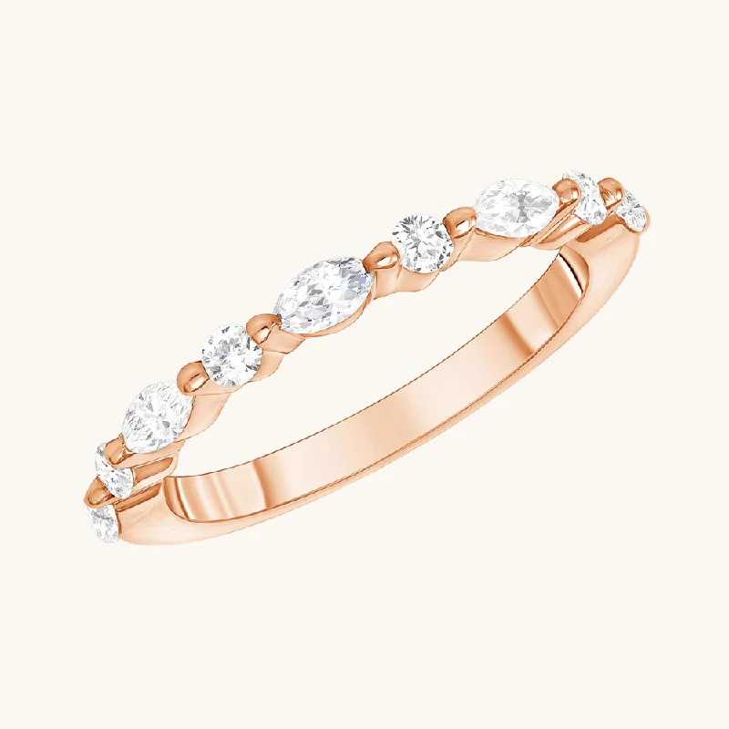 Engagement rings with rose quartz for romance -Round + Marquise Diamond Shared Prong Band