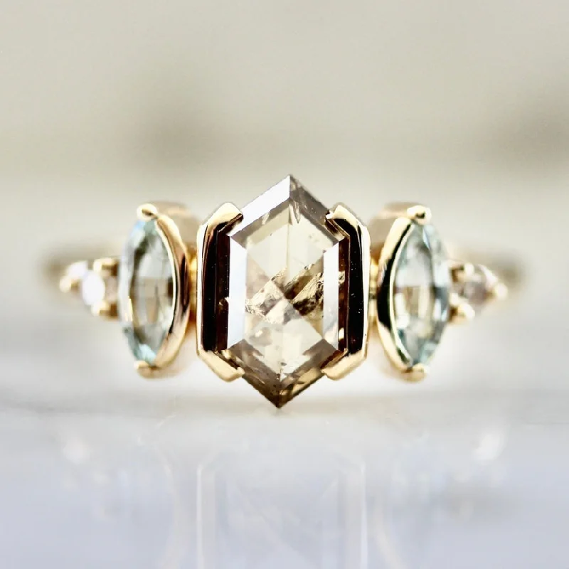 Engagement rings with crisscross onyx band designs -Snickerdoodle Champagne Hexagon Cut Diamond Ring