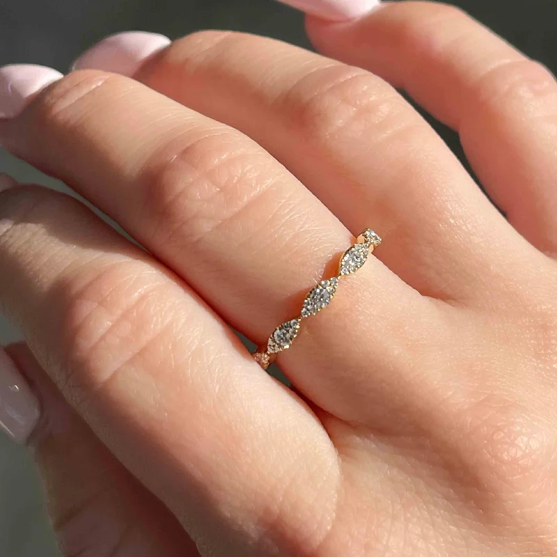 Engagement rings with rough opal for texture -The Marquise Diamond Illusion Ring