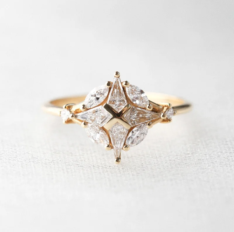 Engagement rings with halo of vibrant citrine -Compass Diamond Ring