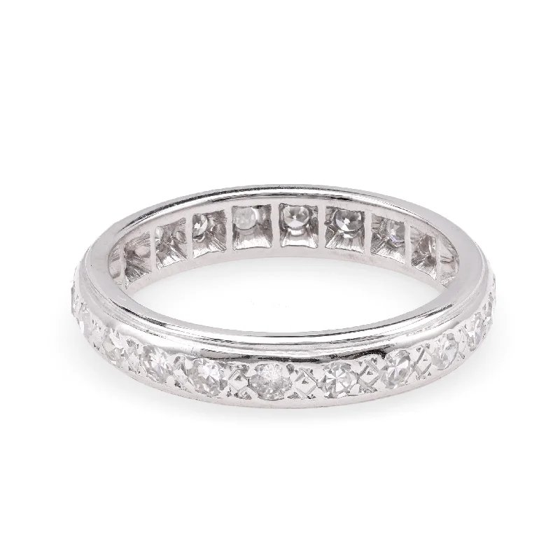 Engagement rings with pearl accents for elegance -Vintage Diamond 18K White Gold Eternity Band