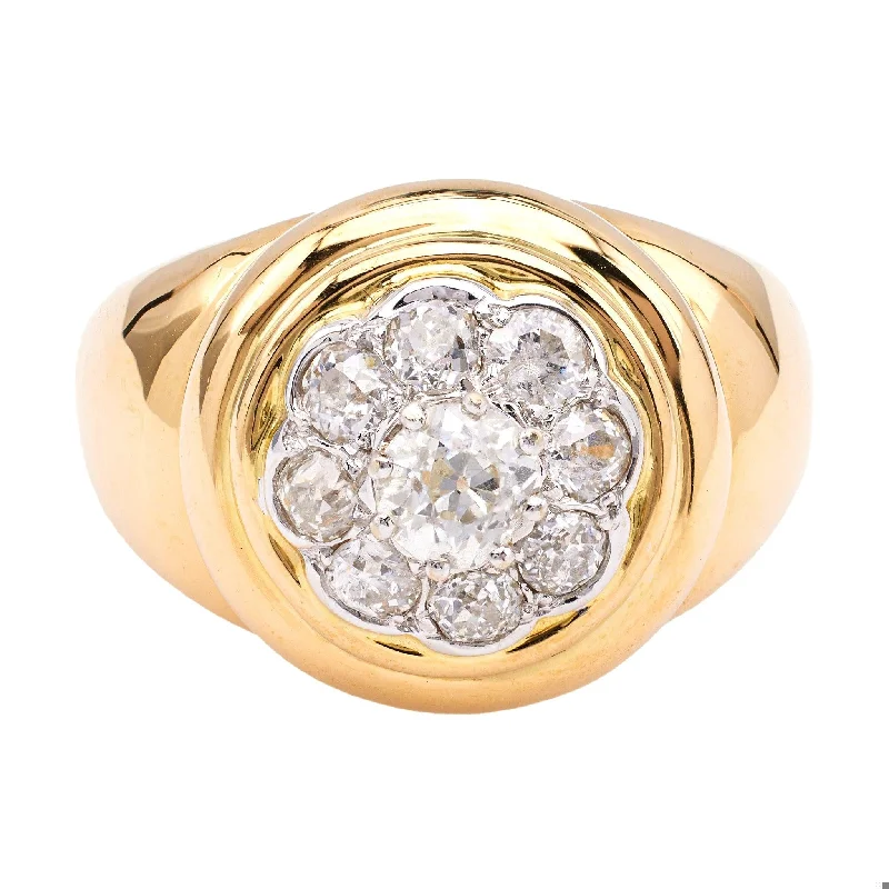 Engagement rings with classic round sapphire brilliance -Vintage French Diamond 18k Two Tone Gold Cluster Ring