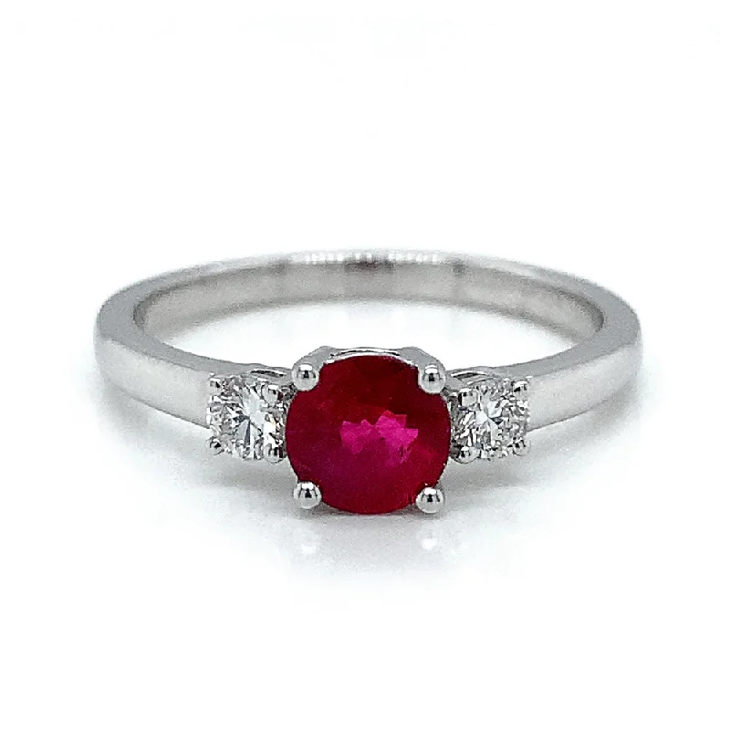 Engagement rings with bold raw opal stones -White Gold Ruby and Diamond Ring - "Ruby in White"