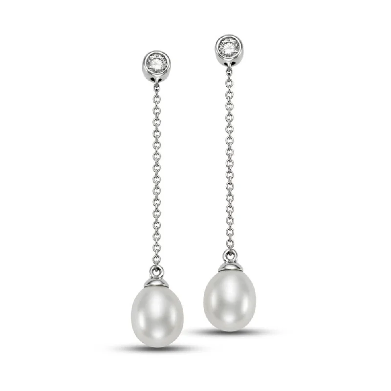 Drop Earrings for Engagement Party -14k Freshwater Pearl Chain Drop Earrings