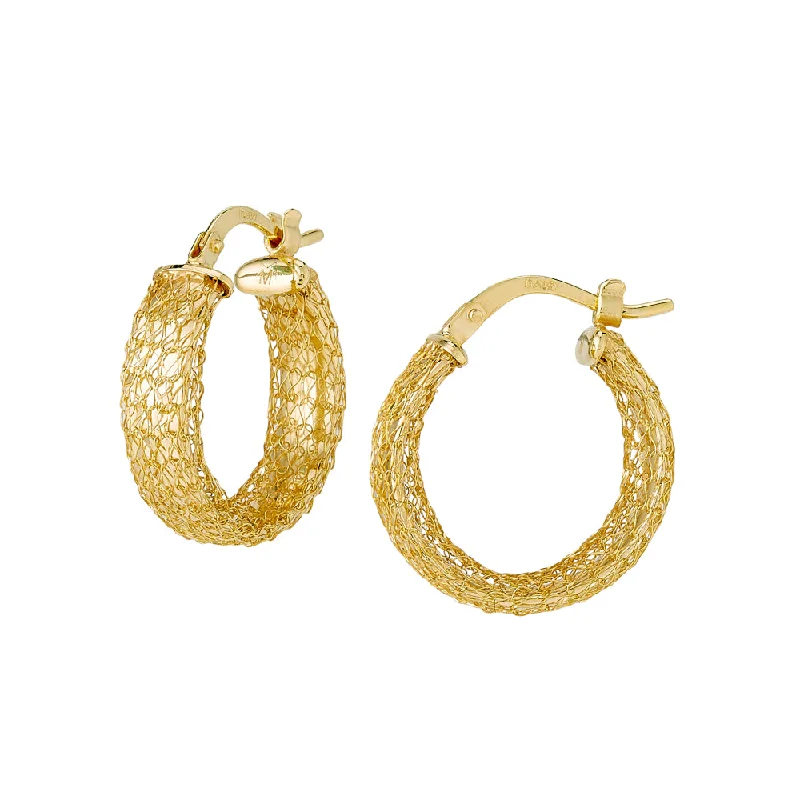 14k Gold 15mm Braided Mesh Round Hoop Earrings