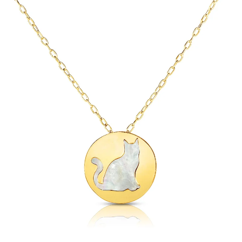 Necklaces and pendants with sun and moon motifs for a celestial-inspired design-14K Gold Cat Mother of Pearl Necklace