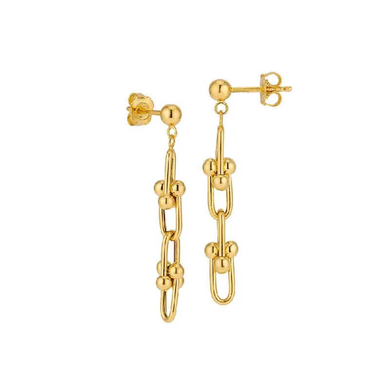 Crystal and Pearl Drop Earrings for Glamour -14k Gold Designer U-Link Drop Earrings