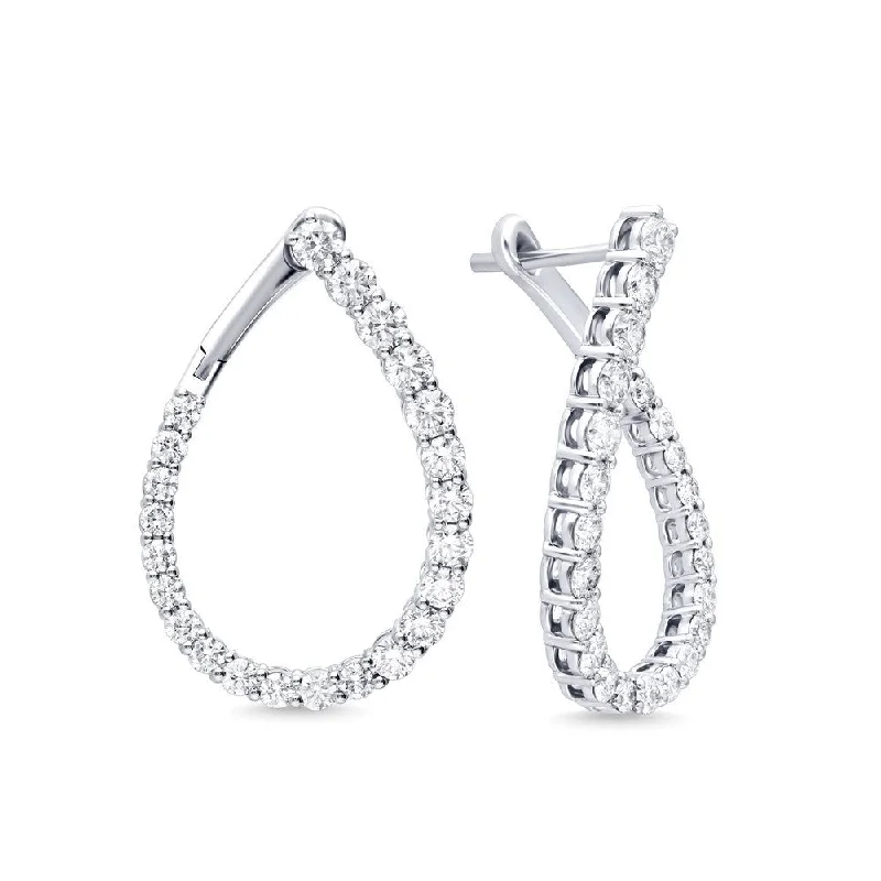 Triangular Drop Earrings for Edge -14k Gold Front Facing Diamond Hoop Earrings