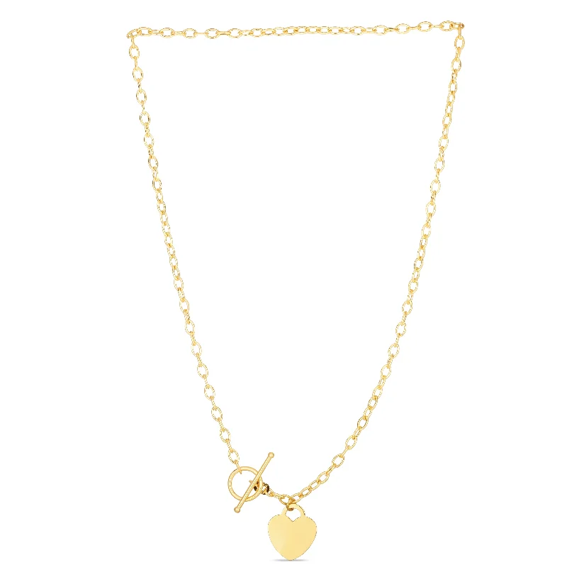 Necklaces and pendants with love knot designs for a romantic, meaningful symbol-14K Gold Heart Charm & Toggle Oval Link Chain