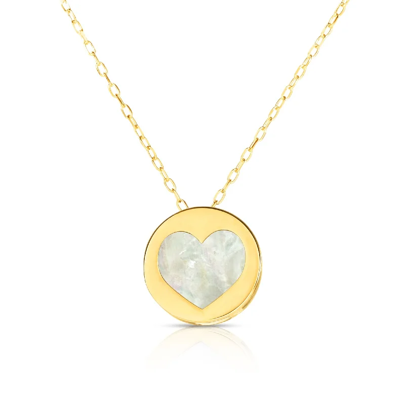 Best necklaces and pendants with crystal accents for a sparkling and elegant style-14K Gold Heart Mother of Pearl Necklace