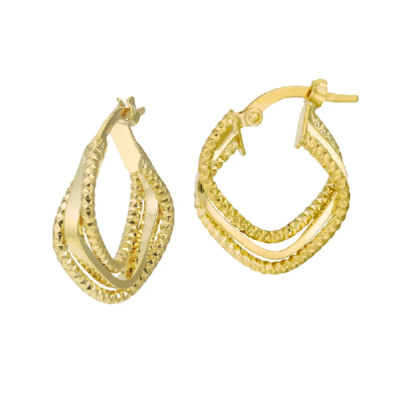 Rhinestone Drop Earrings for Sparkle -14k Gold Interwoven Diamond Shape Hoop Earrings