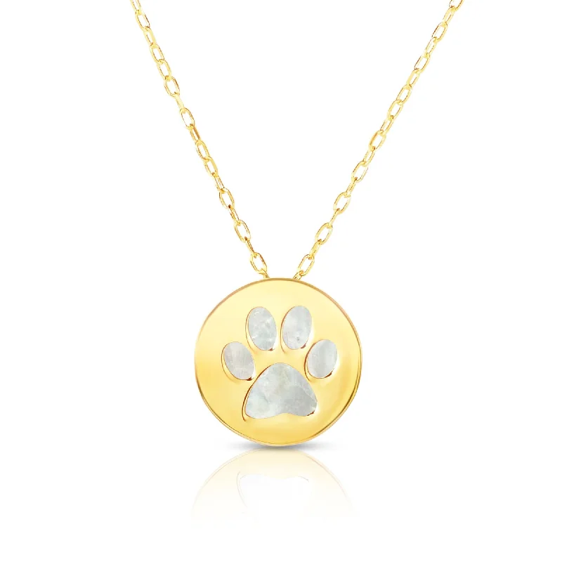 Best necklaces and pendants with butterfly wings for a delicate, graceful style-14K Gold Paw Print Mother of Pearl Necklace