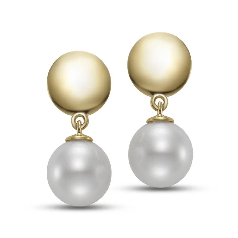 Drop Earrings with Embossed Patterns -14k Gold Pearl Drop Earrings