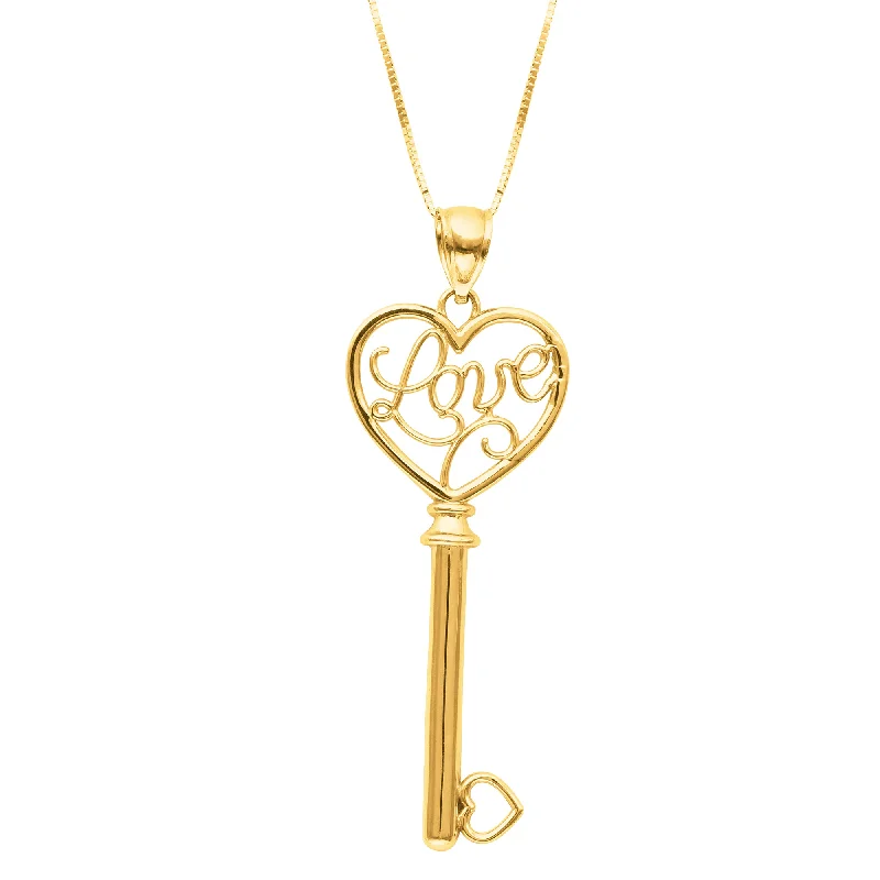 Unique necklaces and pendants with engraved messages for a sentimental gift-14K Gold Polished Love Key Necklace