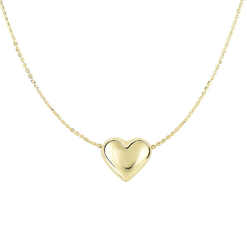 Best necklaces and pendants with gemstone clusters for a bold and colorful effect-14K Gold  Polished Puffed Heart Necklace