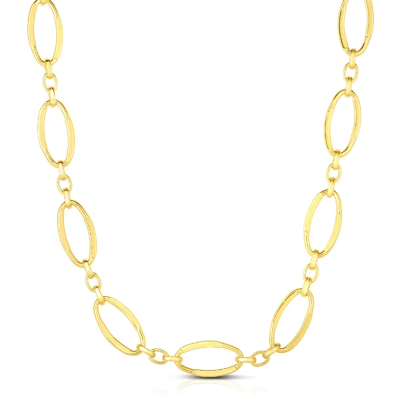 Best necklaces and pendants with intricate beadwork for a bohemian-inspired look-14K Gold Polished Three Plus One Oval Link Chain