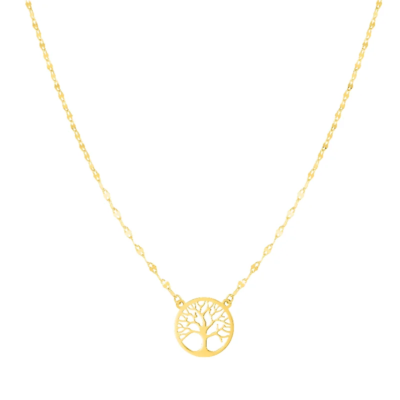 Necklaces and pendants with love knot designs for a romantic, meaningful symbol-14K Gold Tree of Life on Mirror Chain Necklace