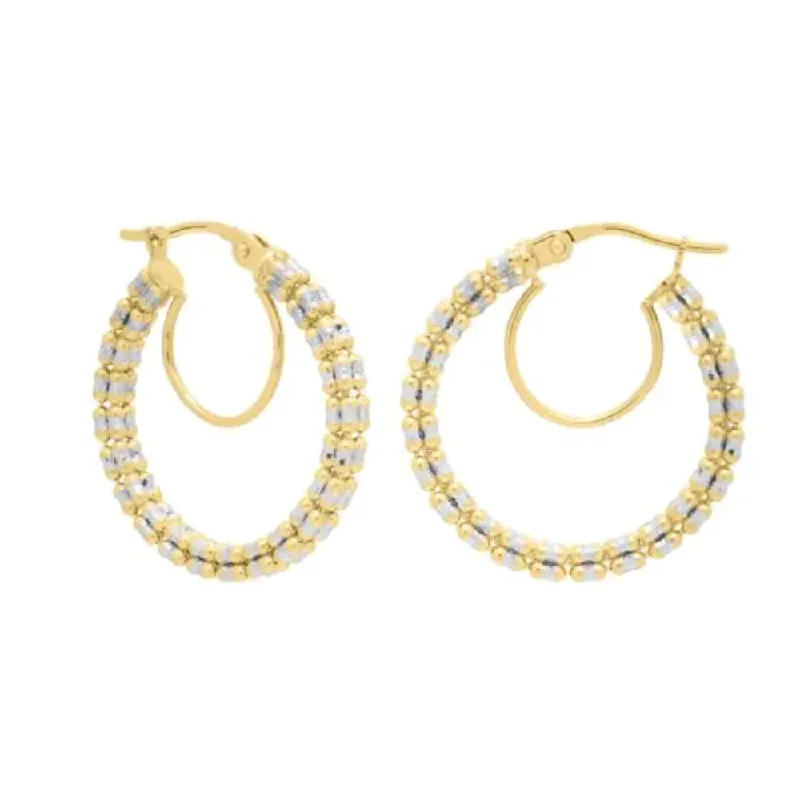 Drop Earrings for Concert Look -14k Two-Tone Diamond-Cut Hoop Earrings