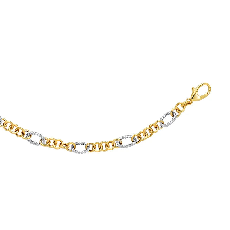 Necklaces and pendants with matching rings for a coordinated set of jewelry-14K Two-tone Gold Alternating Twisted Oval Rope Link Chain