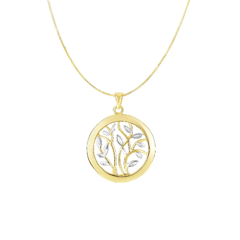 Stunning necklaces and pendants with chakra stones for healing and balance-14K Two-tone Gold Tree of Life Polished Circle Necklace