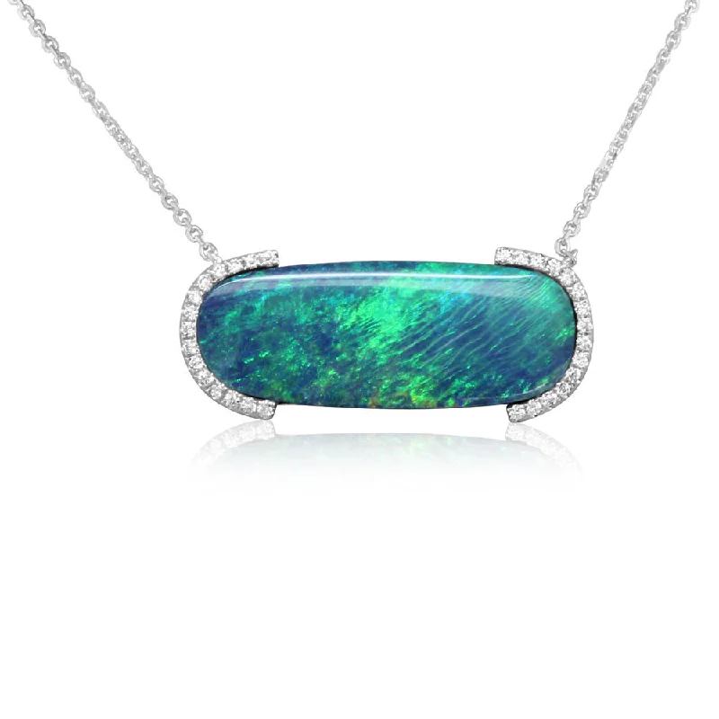 Best necklaces and pendants with glowing moonstone for an ethereal glow-14K White Gold Australian Opal Doublet/Diamond Neckpiece