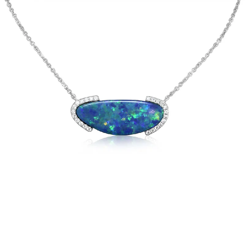 Fashionable necklaces and pendants with birthstones for a personalized gift idea-14K White Gold Australian Opal Doublet/Diamond Neckpiece