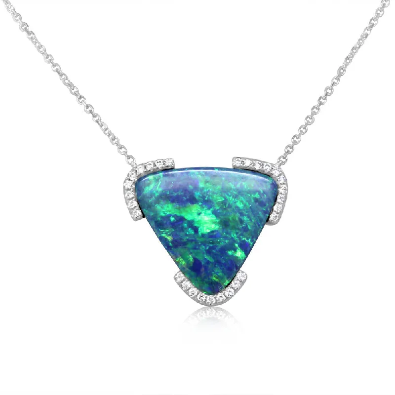 Best necklaces and pendants with rose gold for a warm and romantic appeal-14K White Gold Australian Opal Doublet/Diamond Neckpiece