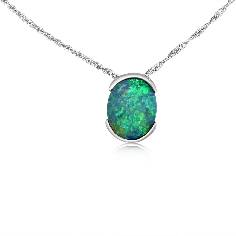 Necklaces and pendants with celestial starburst designs for a radiant look-14K White Gold Australian Opal Doublet Pendant