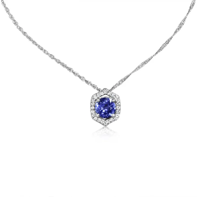 Best necklaces and pendants for everyday wear with minimalist designs-14K White Gold Ceylon Sapphire/Diamond Pendant