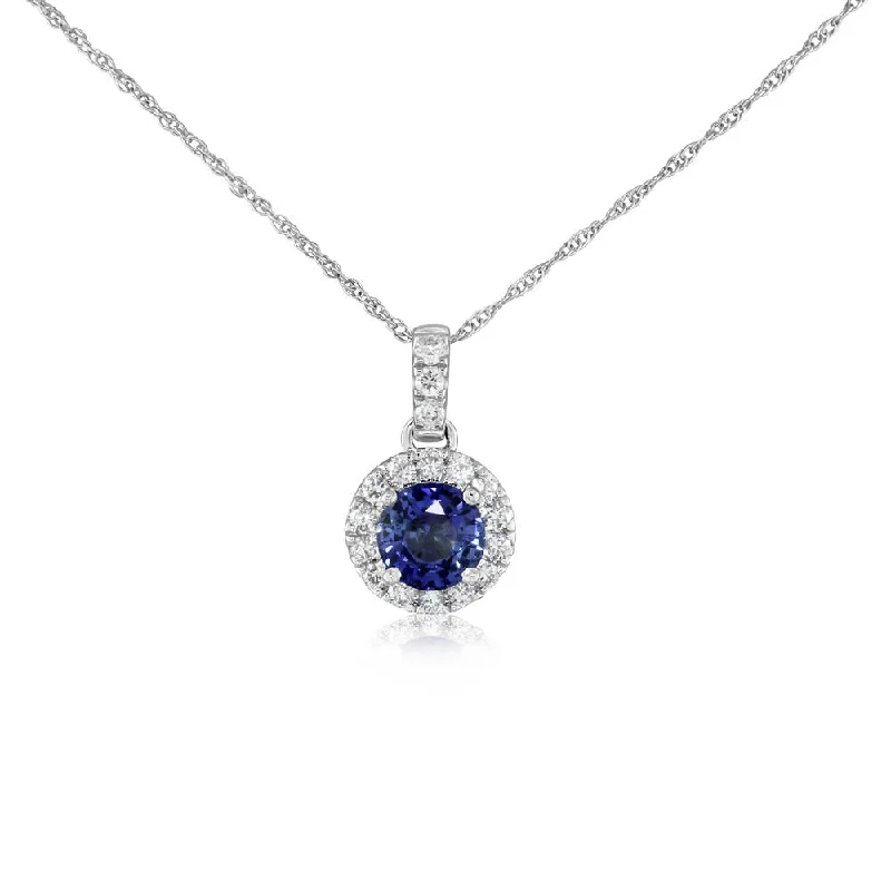 Unique necklaces and pendants with vintage-inspired designs for timeless appeal-14K White Gold Ceylon Sapphire/Diamond Pendant