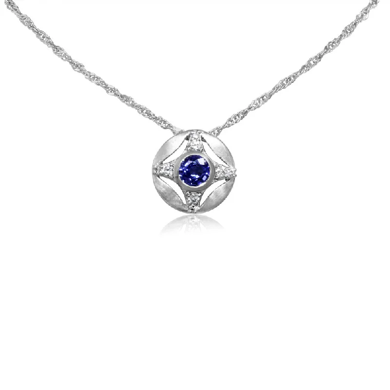 Necklaces and pendants with matching rings for a coordinated set of jewelry-14K White Gold Sapphire/Diamond Pendant