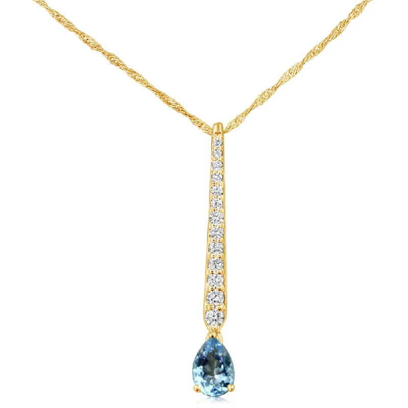 Best necklaces and pendants for weddings with matching designs for bride and groom-14K Yellow Gold Aqua/Diamond Pendant