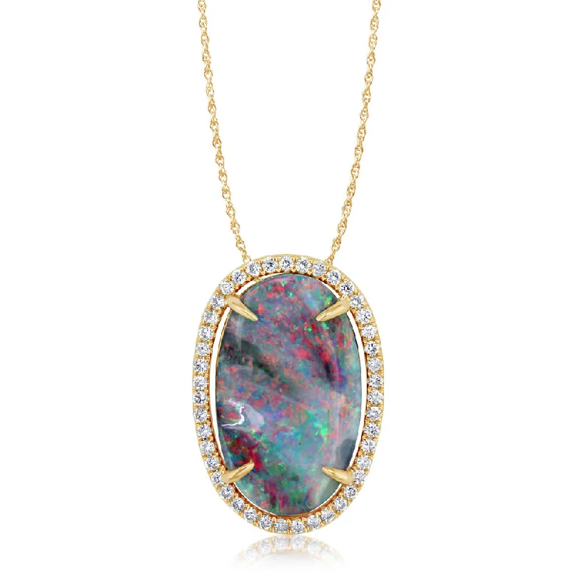 Necklaces and pendants with diamond pendants for a luxurious sparkling effect-14K Yellow Gold Australian Boulder Opal/Diamond Pendant