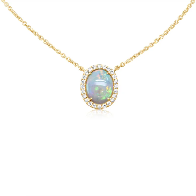 Necklaces and pendants with geometric pendants for a clean, contemporary design-14K Yellow Gold Australian Opal/Diamond Neckpiece