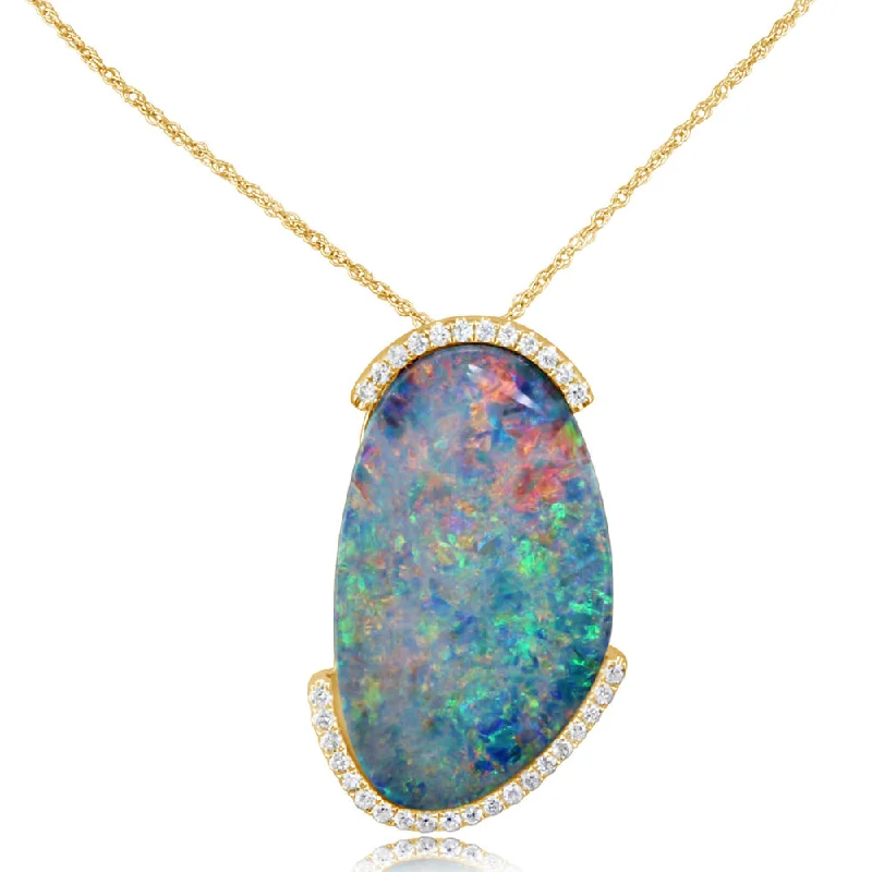 Best necklaces and pendants with butterfly wings for a delicate, graceful style-14K Yellow Gold Australian Opal Doublet/Diamond Pendant