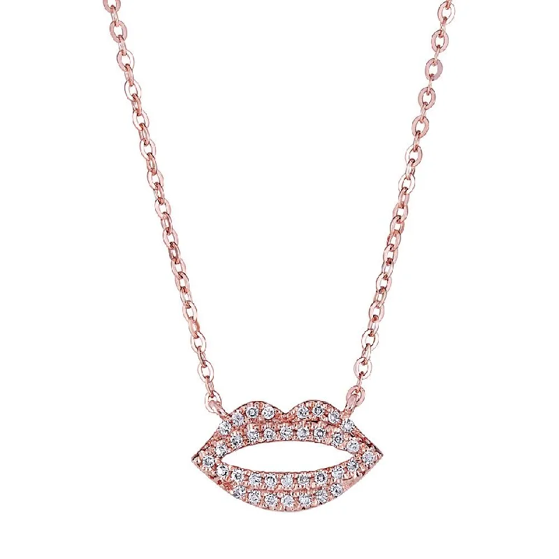 Necklaces and pendants with lotus flower designs for a spiritual, peaceful vibe-Emilique 14Kt Rose Gold 1/10 CTW Diamond Pave Lips Necklace