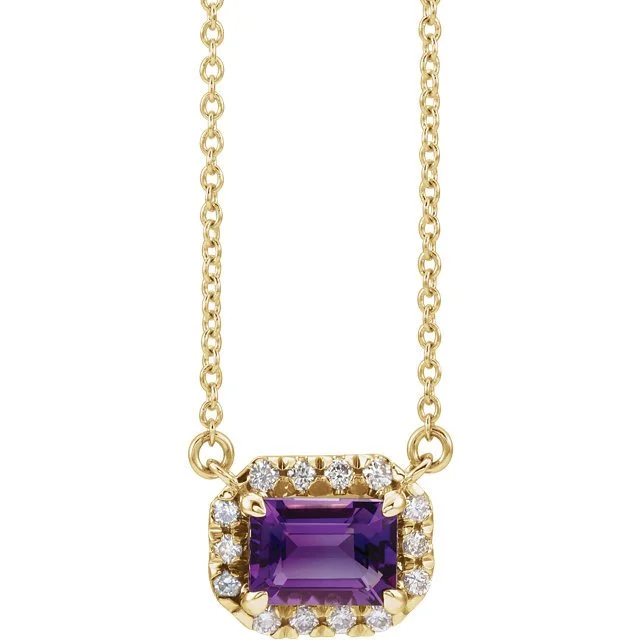 Best necklaces and pendants with turquoise stones for a vibrant boho-chic look-14KT GOLD 0.28 CT AMETHYST & 0.15 CTW DIAMOND EMERALD HALO NECKLACE