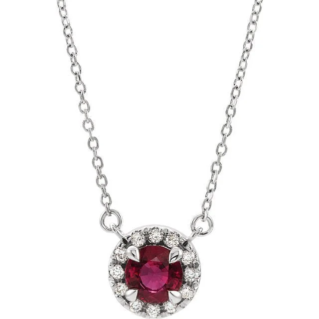 Trendy necklaces and pendants with geometric shapes for a modern aesthetic-14KT GOLD 0.60 CT GARNET & 0.10 CTW DIAMOND HALO NECKLACE