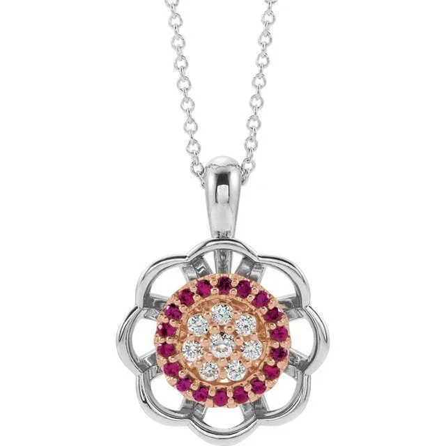 Best necklaces and pendants with layered designs for a chic, stacked look-14KT GOLD RUBY & DIAMOND FLOWER HALO NECKLACE