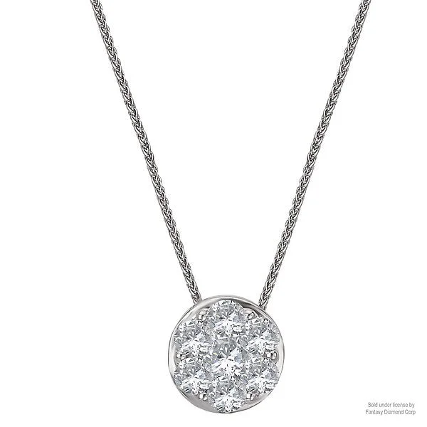 Necklaces and pendants with love knot designs for a romantic, meaningful symbol-14KT White Gold Round Diamond Cluster Slide Pendant - 4 Sizes