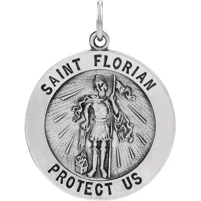 Stunning necklaces and pendants with amethyst gemstones for a calming effect-14KT White Gold Round St. Florian Medal