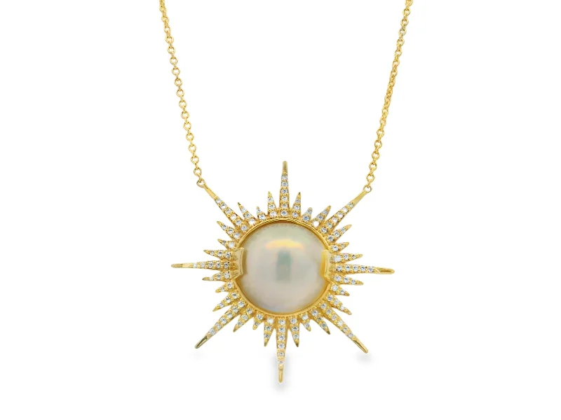 Trendy necklaces and pendants with geometric shapes for a modern aesthetic-18K Mabe' Pearl and Diamond Necklace