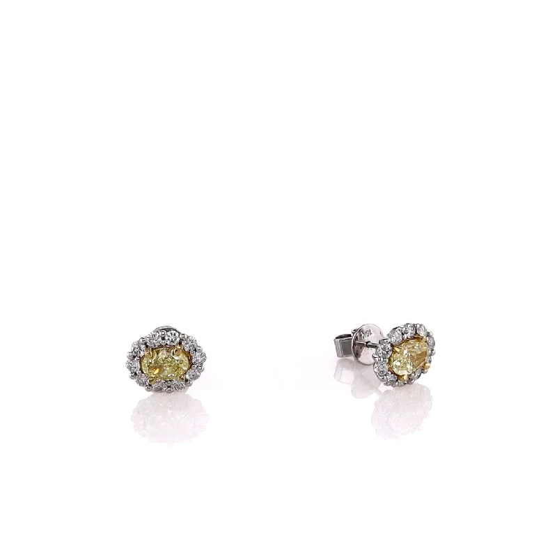 Celtic Drop Earrings with Knotwork -18k White Gold Yellow and White Diamond Halo Oval Stud Earrings