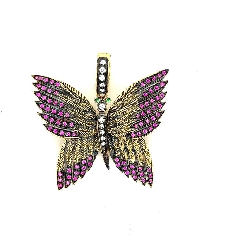 Stunning necklaces and pendants with ruby and diamond combinations for a luxurious effect-18kt Green Gold Butterfly Charm 2