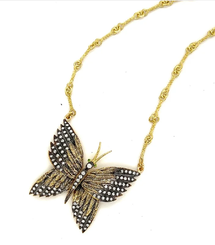 Necklaces and pendants with star-shaped designs for a whimsical, celestial touch-18kt Green Gold Diamond Butterfly Necklace