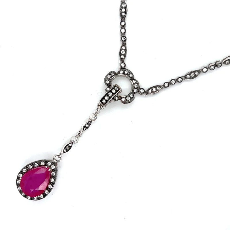 Simple necklaces and pendants with tiny charms for a delicate and casual vibe-18kt White Gold Ruby + Diamond Charm