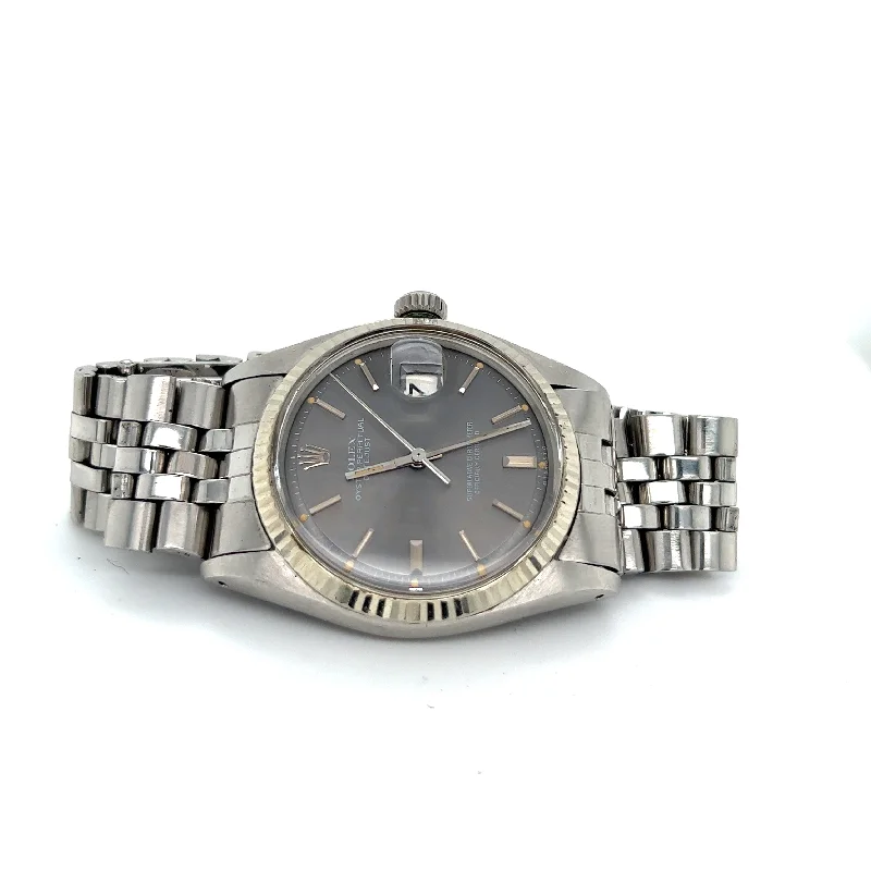 Best necklaces and pendants with art deco elements for a vintage, glamorous design-1974 Rolex Datejust 36 Slate Dial