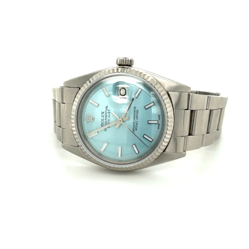 Necklaces and pendants with sun and moon motifs for a celestial-inspired design-1975 Rolex Datejust 36 Sky Blue