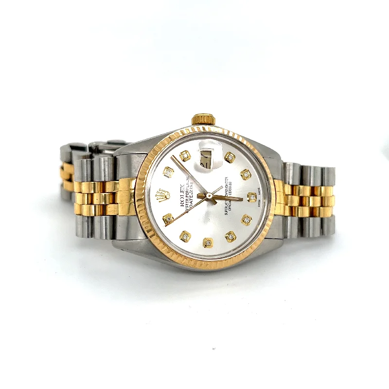 Beautiful necklaces and pendants with diamond-encrusted designs for maximum sparkle-1986 Rolex Datejust 36 Applied Diamond Dial